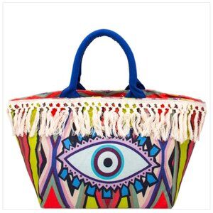 Fringe Multi Color Pattern Design Evil Eye Tote Bag
